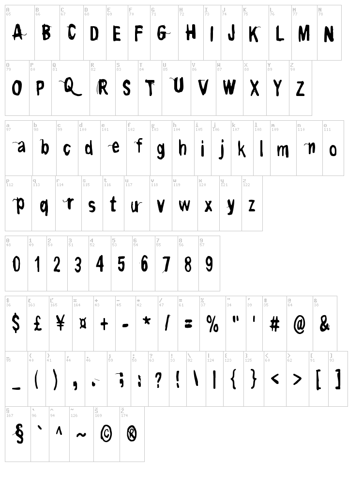 Contrite in spirit font map